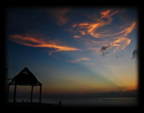 ocean sunset sea sky clouds landscape mexico cielo nubes palapa caribbean cozumel puestodelsol