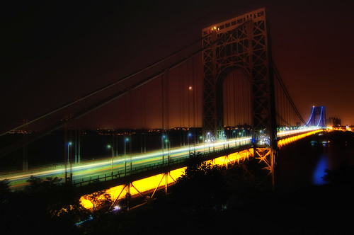 nyc newyorkcity longexposure bridge moon newyork night geotagged newjersey traffic manhattan nj gothamist georgewashington hdr gwb fortlee georgewashingtonbridge washingtonheights lighttrail mudpig stevekelley