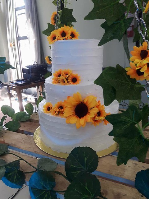 Simple Rustic Wedding Cake with Sunflowers by Ria Mendoza Gatchalian