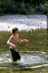 caleb crosses the river to bring jen a beer 