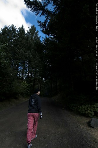 rachel walking home from the forest center in her pink pajamas