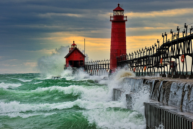 "September Gale"  Grand Haven Breakwater Lighthouse is located in the harbor of Grand Haven, Michigan