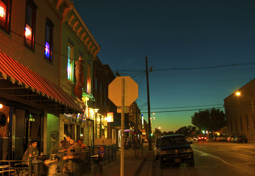 street sunset sky sign bar night canon outside lawrence cafe twilight downtown neon ks stop kansas hdr photomatix t1i