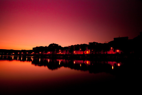 city pink sunset italy night reflections river lights sardinia purple violet bosa temo