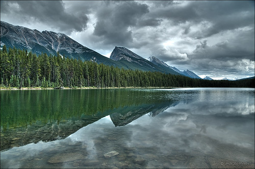 blue sky canada mountains reflection green water clouds forest landscape rockies grey rocks fb rocky columbia british laclejeune d90 1685vr