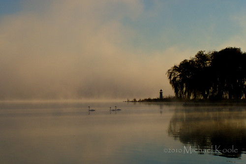 morning mist water sunrise michael swan michigan olympus webs wabasislake westmichigan kentcounty c720 koole michaelkoole oakfieldtownship