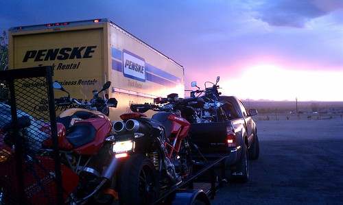 rain weather sunrise motorcycles trailer needles