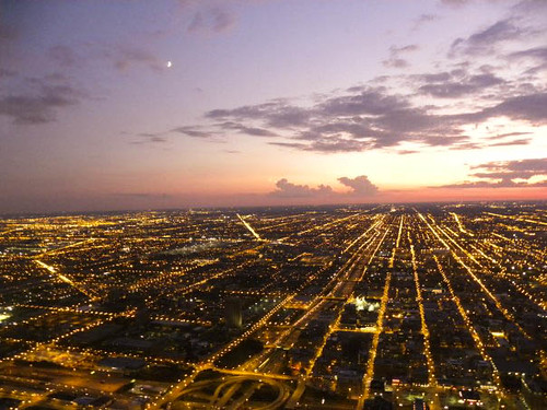 city sunset sky moon chicago tower lights town illinois sears horizon chi willis skydeck 233 60606 southwackerdrive