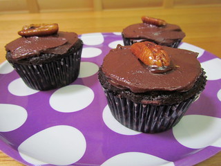 Spicy Chocolate Cupcakes with Hot Candied Pecans