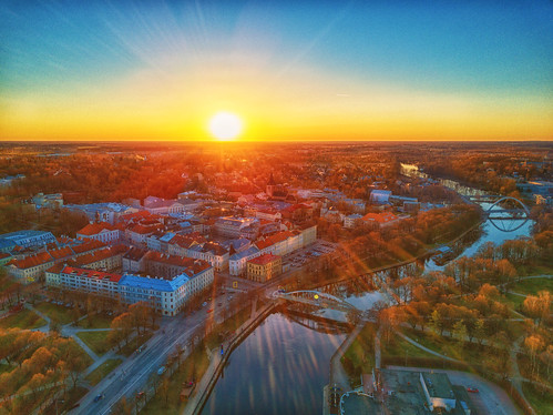 dji mavic landscape tartu estonia sunset city water river emajogi oldtown goldenhour