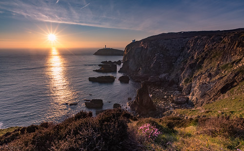 sky sunset sea ocean cliffs stacks southstacklighthouse holyhead anglesey