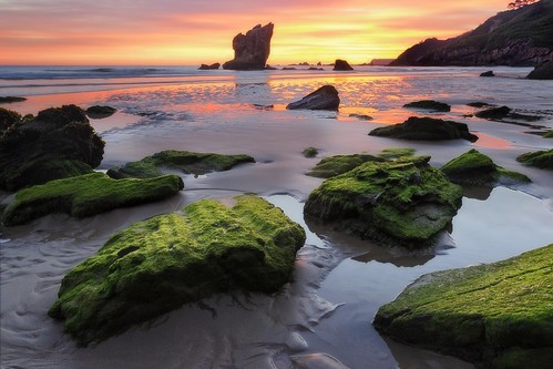 sunrise rocks landscape clouds seascape seashore nature longexposure asturias spain aguilar beach sand colours