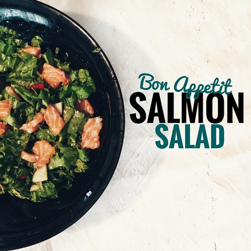 top view pov up salmon salad somon fish green plate bowl food romania half text lg g5 snapseed bon appetit