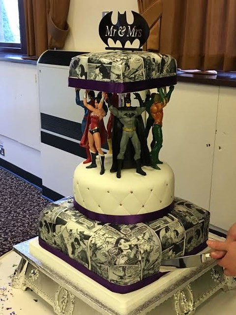 Justice League Comic Strip Wedding Cake by Michelle Kiff of Jack's Cake Box