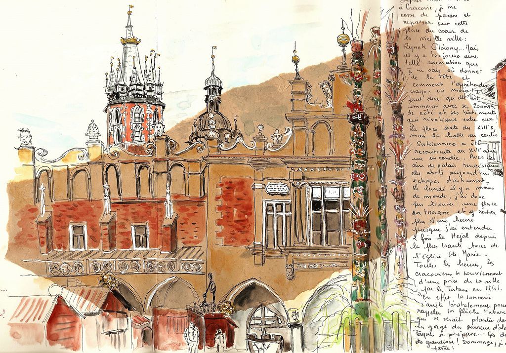 Vue de la Vieille Ville de Cracovie dessinée par bigoudene46@Flickr.