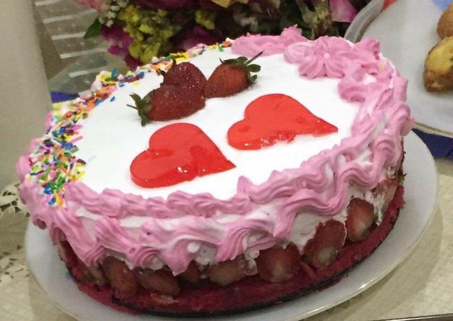 Strawberry Cheesecake with Red Velvet Cake Base by Khalida Arain