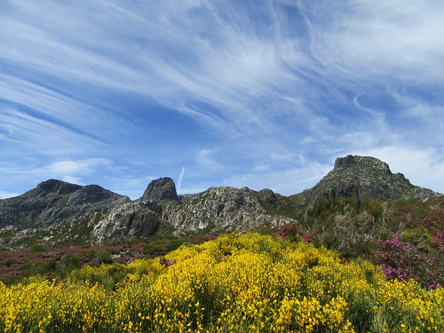 portugal hiking mountains landscape wildflowers clouds sky blue cirrus yellow purple explore
