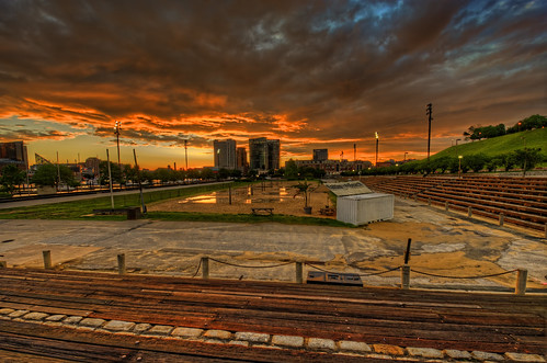 baltimore md maryland innerharbor sunrise morning clouds sky colorful dawn twilight rashfield beach volleyball puddle flooded skyline skyscrapers harboreast buildings courts sand hdr highdynamicrange