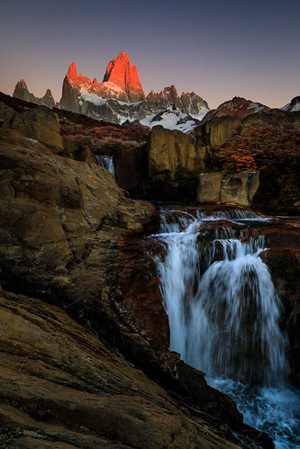 argentina mountfitzroy patagonia sunrise water waterfall