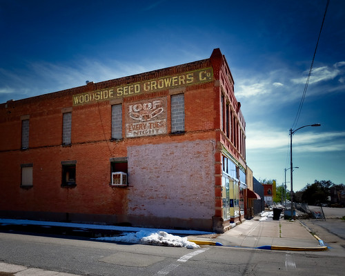 colorado seed feed ioof odd fellows ghost sign small city red brick