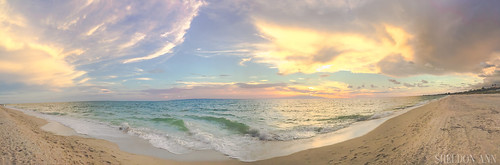 sunset pano panorama clouds waves water ocean sea tropical pink purple yellow blue casey key florida sand beach panoramic epic natural landscape light island