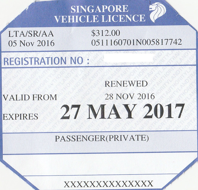 E21S Singapore Road Tax Disc