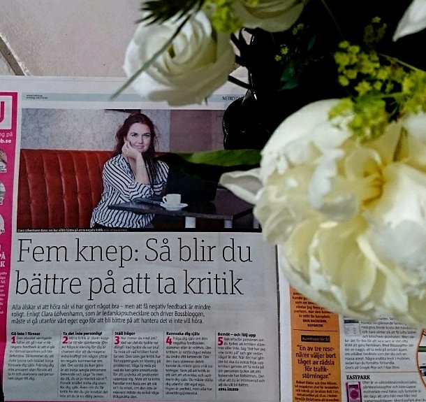 Clara Löfvenhamn från Bossblogen intervjuas om att ta kritik i Metro