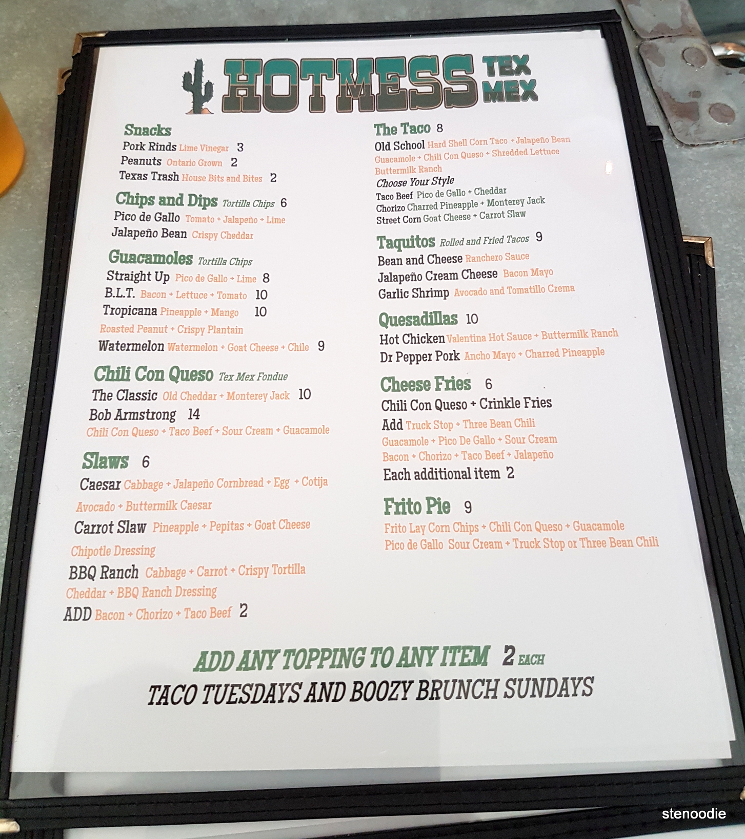 Hotmess Tex Mex food menu and prices