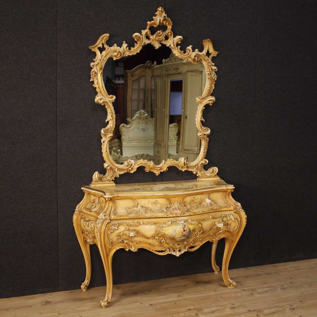 Venetian dresser with mirror in lacquered wood