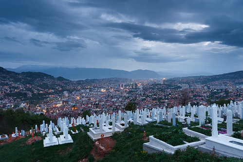 sarajevo bosniaandherzegovina bosnia mountains graveyard evening overcast panorama skyline