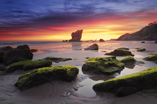 sunrise asturias landscape seashore rocks colours waterscape nature light clouds beauty sunshine