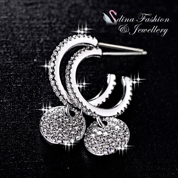 18K White Gold Plated Simulated Diamond Exquisite Silver Rectangle Stud Earrings