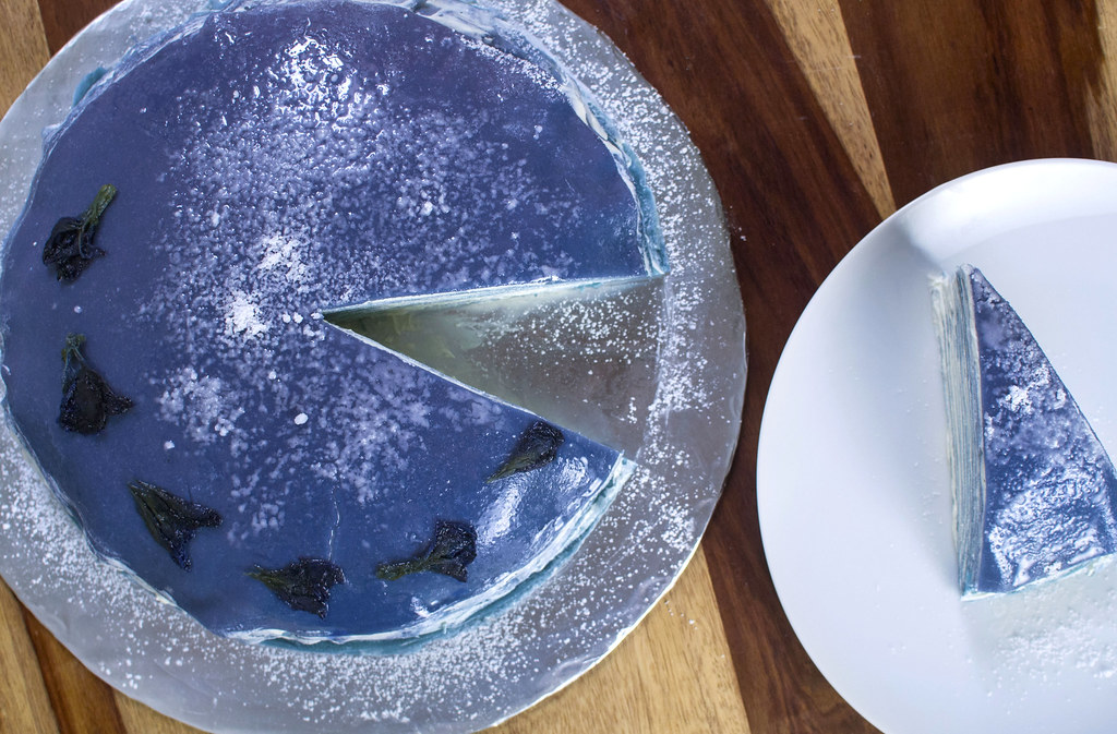 Butterfly Pea Flower Crepe Cake
