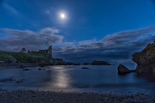 dunure dunurecastle landscape castle seascape night moon moonlight ayrshire sea clouds rocks