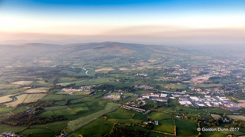 northernireland unitedkingdom gb aerial sunset flight tyrone uk mullaghcarn mountain panoramic