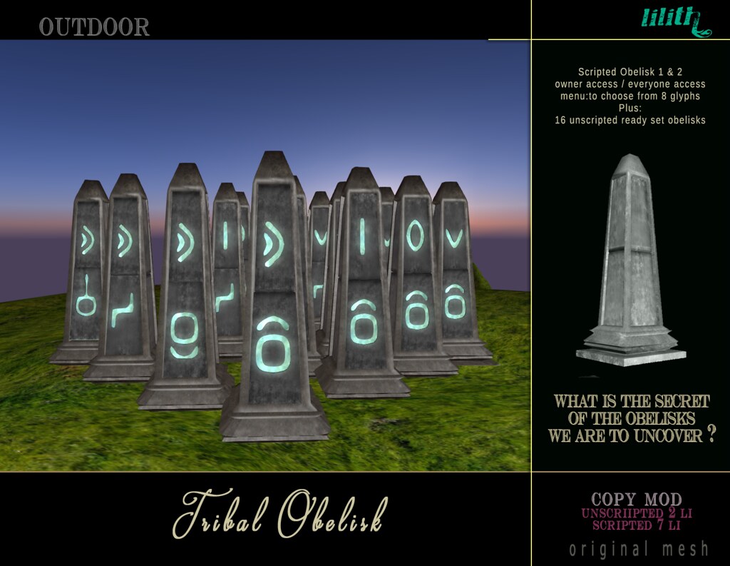 LD Tribal Glyphs Obelisk - SecondLifeHub.com