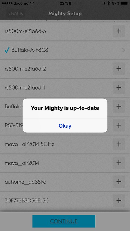 MightyアプリWiFi設定完了画面
