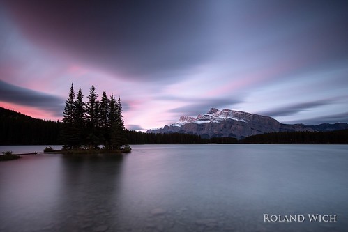 north america kanada canada banff two jack lake long exposure morning dawn sunrise rocky mountains alberta national park