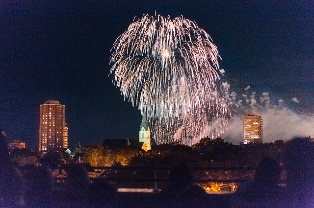 Fireworks Raining Over City