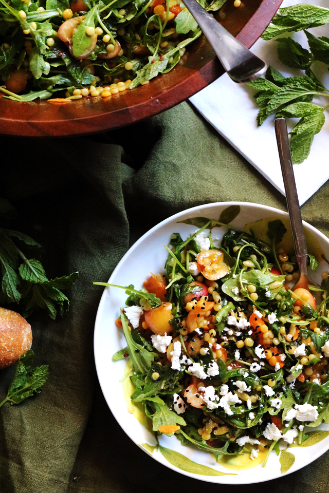 Spiced Israeli Couscous, Rainier Cherry, Apricot, and Goat Cheese Salad
