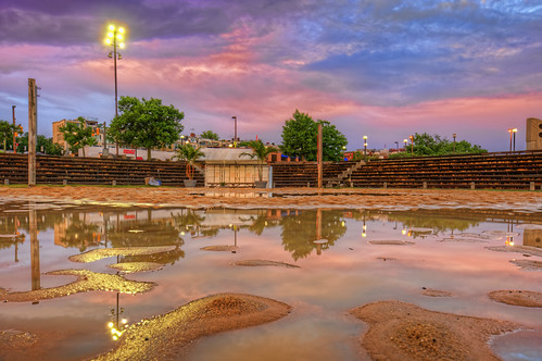 baltimore md maryland innerharbor sunrise morning clouds sky colorful dawn twilight rashfield beach volleyball puddle flooded courts sand hdr highdynamicrange