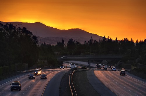 campbell california siliconvalley sanfranciscobay sanfranciscobayarea freeway highway outdoor dusk clear sunset red orange 1xp sel55210 nex6 raw photomatix hdr qualityhdr qualityhdrphotography road fav200 sanjose