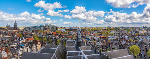 blue amsterdam netherlands nederland holland cityscape cathedral rooftop cloudy cloud city urban panorama panoramic