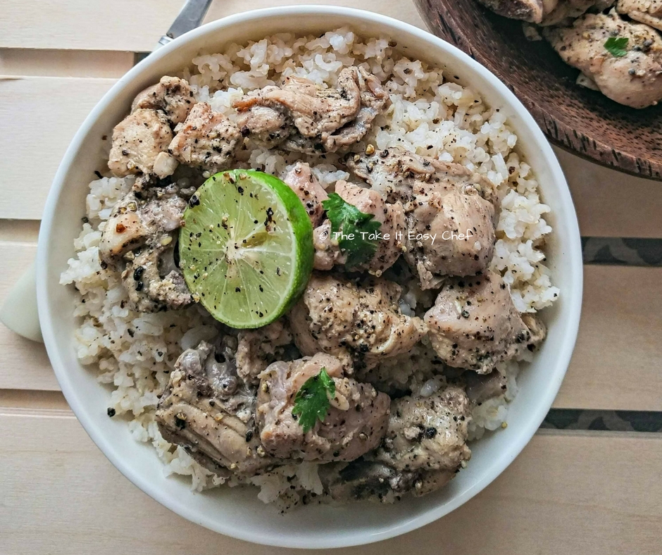 Lime chicken served on a bed of brown rice