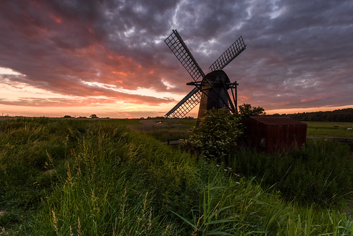 clouds herringfleet marshes reeds riverwaveney sky smockmill suffolk sunset windmill windpump
