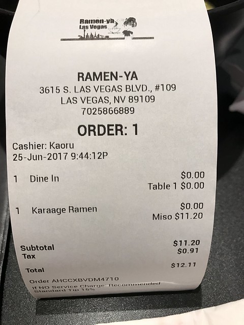 Ramen food receipt, June 25, 2017