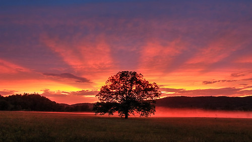 sunset great smoky mountains national park cades cove clouds light mist