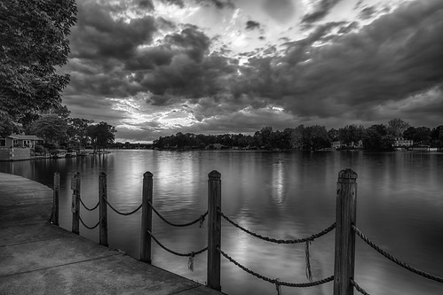 blackwhite elkhart hdr indiana nikon nikond5300 outdoor stjosephriver bw clouds evening fence geotagged longexposure reflection reflections river sky sunset tree trees water unitedstates