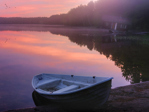 landscape finland lake beautiful sunrise boat sauna water reflection ilobsterit