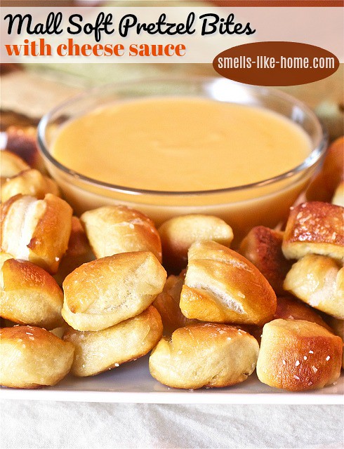 mall soft pretzel bites with cheese sauce